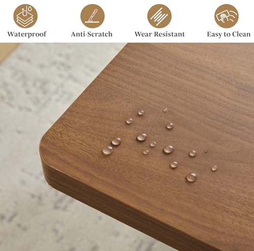 Image of 55 in-71 in Extendable Rectangular Dining Table for 4-6, Modern Farmhouse Expandable Kitchen Table with Carved Line Base, Wooden Dinner Table for Kitchen Living Room Home Office (Walnut)