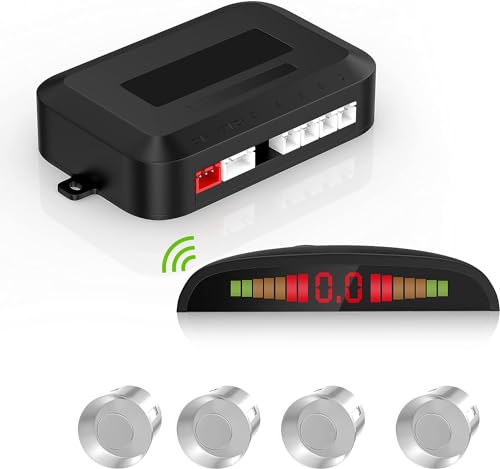 Image of AutoBizarre Reverse Parking Sensor Kit with 4 Parking Sensors, LED Distance Display with Sound Warning For All Cars Vans & Trucks (Silver)