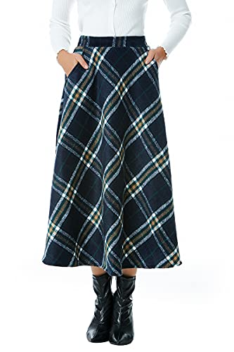 Jupe longue plissée verte style vintage rétro chic avec poches - 3