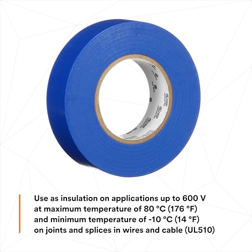 Image of 3M Temflex Vinyl Electrical Tape 165, 3 /4 in x 60 ft, Blue, 10 Roll Pack | Multi-Purpose, 19 mm x 18 m