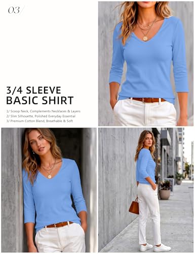 Image of Meetrendi Women's 3 /4 Sleeve Scoop Neck T-Shirt Cotton Blend Slim Fit Basic Tee Casual Spring Top 2026
