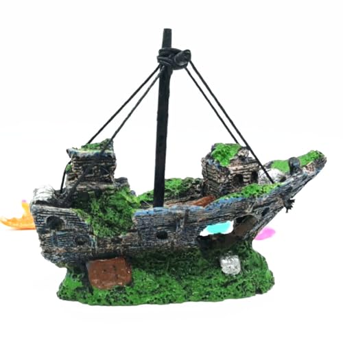 HoneTeek Fish Tank Decorations, Resin Shipwreck Aquarium Decor for Tank, Sunken Ship Aquarium...