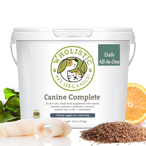 Wholistic Pet Organics Canine Complete: Dog Multivitamin for Total Body Health - Dog Supplement with Vitamins, Minerals, Prebiotics, Probiotics, Antioxidants and More - 4 Lb