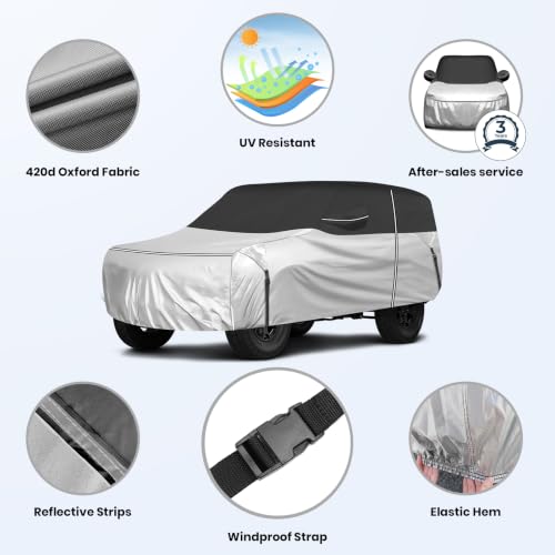 Image of Cartist 420D Car Cover for Wrangler 2 Door 1987-2027 JK JL CJ YJ TJ, All Weather Car Cover for Wrangler Accessories, Full Exterior Cover Rain Waterproof Protector with Zipper & Cotton Lining