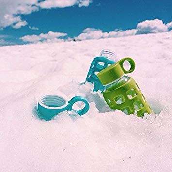 purifyou 40/32/22/12 oz Borosilicate Glass Water Bottles with Volume Markers, Silicone Sleeve, Stainless Steel Lid, Reusable Bottle for Water, Juice, Gym, and Fridge Storage (32oz Set of 6)
