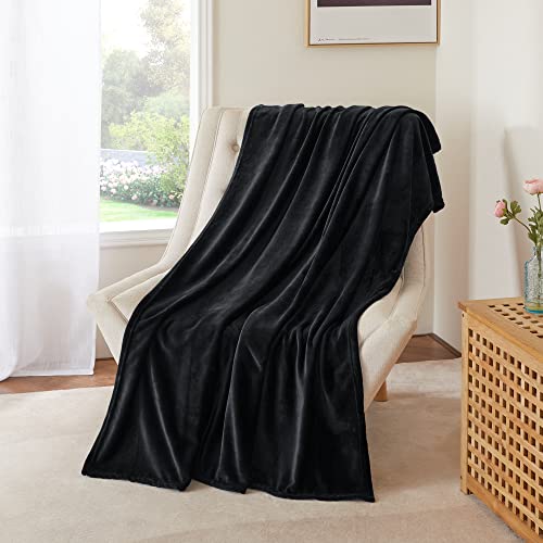 NICETOWN Fleece Throw Black 50" x 60", Super Soft Lightweight Microfiber Flannel Blankets for Travel Camping, Fuzzy Blanket for Kids, Cozy Luxury Plus