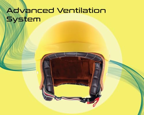 Image of Axor Retro Jet West with Peak ISI and DOT Certified Matte Finish Open Face Helmet for Men and Women with Stylish Peak-Dull Yellow-XL