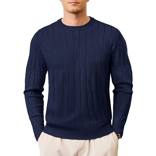 TACVASEN Men's Crewneck Pullover Sweater Cable Knit Long Sleeve Sweaters | textured fisherman style,soft and warm fabric,ribbed cuffs and hem,ideal for fall and winter,casual and work