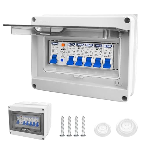 Coffret Electrique Etanche, Tableau Electrique avec Disjoncteur, Boite multiprise IP65 pour Caravanes/Garages/Ateliers/Villas, Bornier Electrique avec Disjoncteur 63A CA...