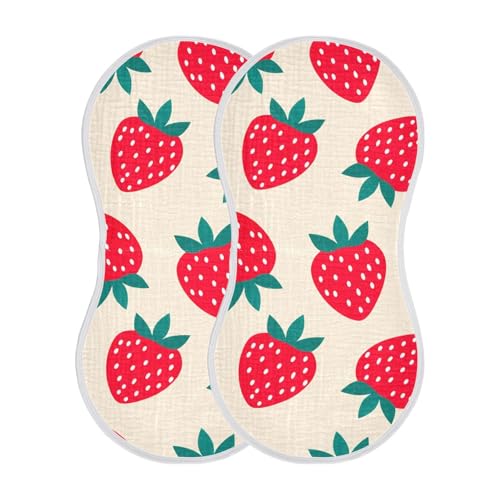 2 Pack Baby Burp Cloths, Soft Absorbent Burping Cloths for Babies, Cotton Milk Spit Up Rags, Large Size for Newborns, Baby Boys and Girls (Pastel Strawberry Pattern)