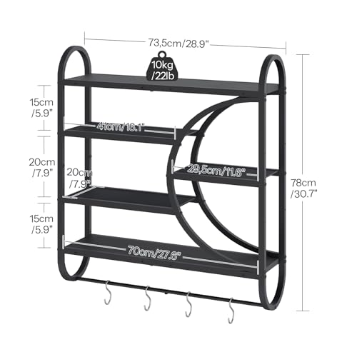 Image of HOOBRO Gaming Floating Shelves with LED Lights, 28.9 inch LED Wall Mounted Shelf, 5-Tier Display Rack for Wall Storage, Floating Rack with Hanging Rod and 4 S-Hooks, for Game Room, Black BB50DBJ01