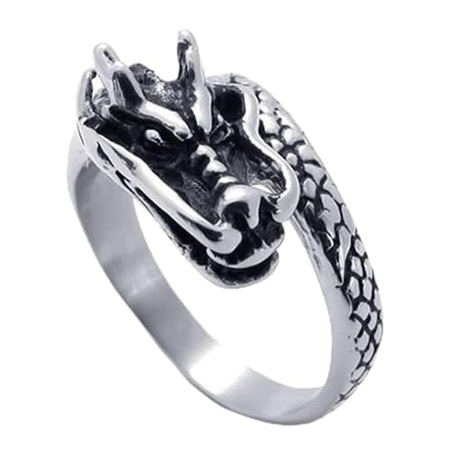 Bague biker homme acier inoxydable à détails dragon rétro noir