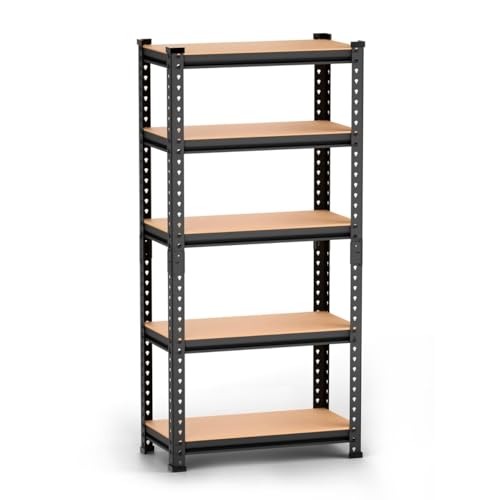 Image of 5 Tier Heavy Duty Storage Rack - Boltless Metal Shelving Unit with Adjustable Shelves, Powder Coated Steel Frame, MDF Board Shelves for Garage, Warehouse, Kitchen & Office Storage (5 Shelf)