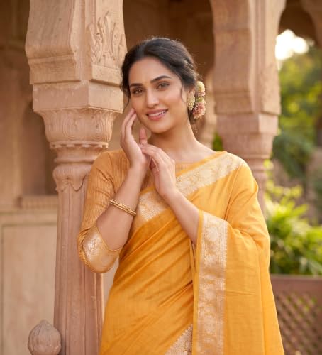 Image of Women's Pure Cotton Banarasi Silk Saree With Unstitched Blouse Piece