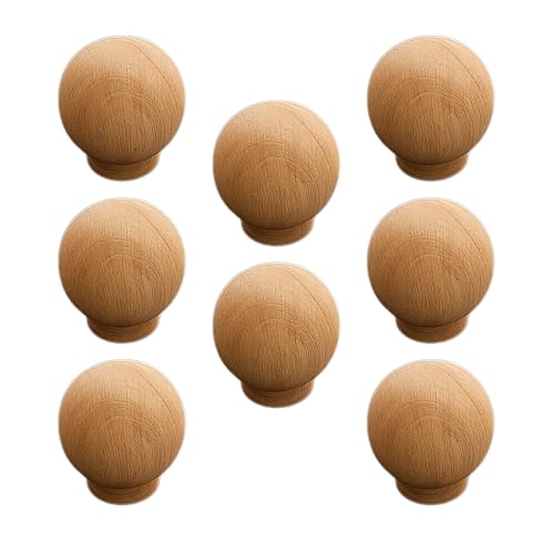 Image of 8 Piece Steam Beech Wood Drawer Knob | Wooden Cabinet Door Handle | Wardrobe & Cupboard Round Knobs | Furniture Pull Handle for Kitchen Cabinets, Dresser, Drawer & Home Decor -1.5 Inch