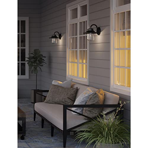 Tremont Collection 1-Light Clear Seeded Glass Matte Black Industrial Outdoor Medium Wall Lantern Light #TOP5