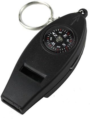 Ca& Outdoor Survival Whistles Keychain 4in1 Whistles + Compass + Thermometer + Magnifying Glass , matt black