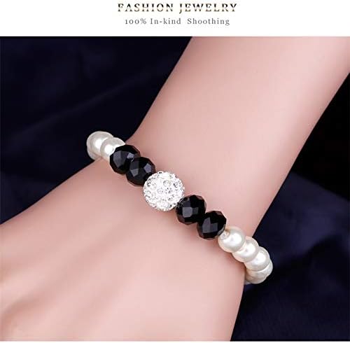 MJartoria Womens Black and White Faux Pearls Necklace Earrings Bracelet Wedding Jewelry Sets Costume Party(Black+White) - Image 8