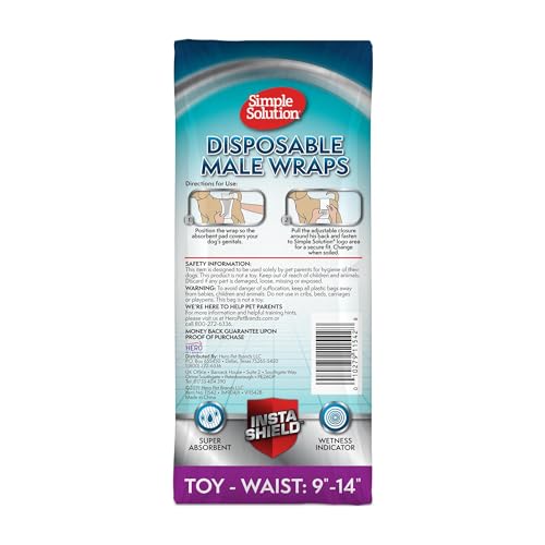 Image of Simple Solution Disposable Male Wraps,Absorbent Leak Proof Belly Bands for Dogs,Incontinence Aid,Puppy Training,Marking Control and Travel Protection,ToyDogs, 9-14 Inch Waist,30 Count Toy (Pack of 4)