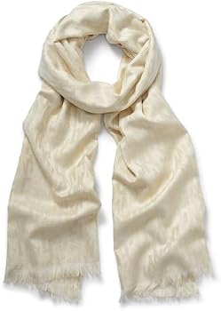 DKNY Women's Oversized Eyelash Fringe Lurex Scarf, Ivory, One Size