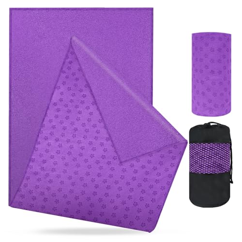 flintronic Toalla de Yoga Antideslizante, Toalla Microfibra Antideslizante, Portátil Transpirable, con on Bolsa de Transporte De Malla, para Hot Yoga Pilates Gimnasio Deportes - 63x183cm
