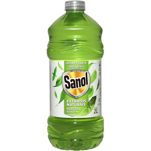 Sanol - Desinfetante Líquido para uso Geral, Extratos Naturais, Hortelã & Sálvia, Verde, 2 Litros