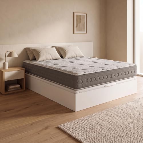 ROYAL SLEEP - Pack Descanso Montaje y Retirada de Usado Incluido | Colchón Viscoelástico Ceramic Plus 150x190 + Canapé Abatible Gran Capacidad Blanco Madera