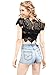 Simplee Women's Short Sleeve Sheer Mesh Floral Lace Crochet Crop Top Sexy Scallop Blouse Black 0/2