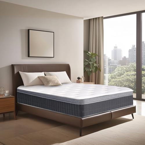 Tnahsbf Queen Size Mattress 12 Inch Height Gray Matress King Bed Medium Firm Support Cooling Gel Memory Foam for Back Side Sleepers Individual Pocket Spring for Motion Isolation for Pressure Relief