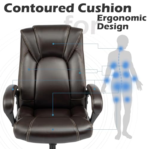 Image of Executive Office Chair with Spring Cushion,Hydrolysis-Resistant Leather | Spring cushion comfort,5-year leather.BIFMA sturdy, 300lbs.Tilt function,easy assemble.Great for office /gaming.