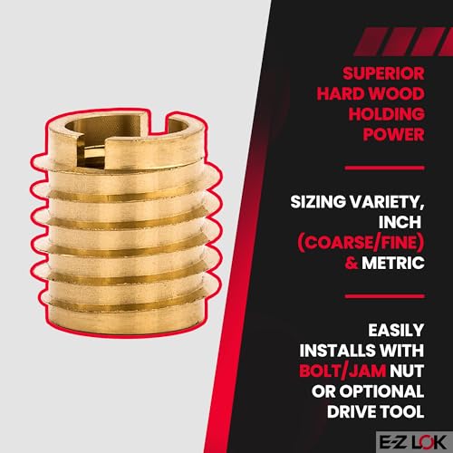 Image of E-Z LOK Knife Threaded Insert for Hard-Wood, Brass Thread Inserts 3 /8-16 Internal Threads, 0.625 inch Length Pack of 10