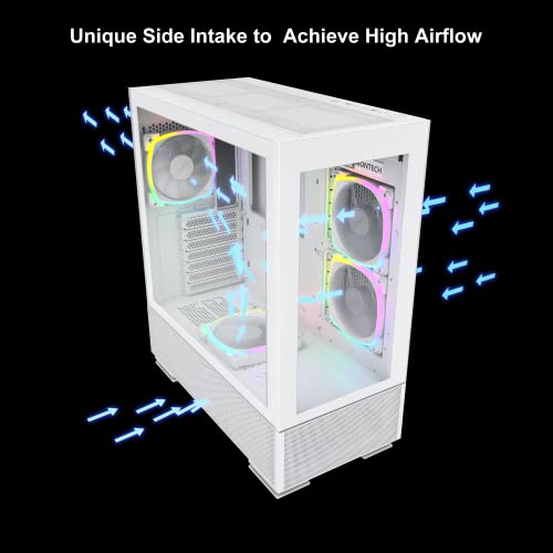 Image of Montech Sky Two, Dual Tempered Glass, 4X PWM ARGB Fans Pre-Installed, ATX Gaming Mid Tower Computer Case, Type C, High Airflow Performance- White