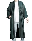 Men's Long Ribbed Kimono Cardigan Oversized Noragi Jacket Man Haori Sweater Yukata Knitted Robe (Dark Green)