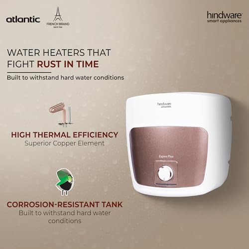 Image of Hindware Smart Appliances | Espiro plus 25L | 2Kw | Glasslined Coated Tank | 5-Star Rating And Temperature Control Knob |Storage Water Heater (Geyser) White & Black