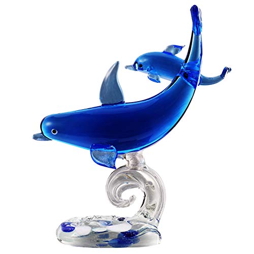 Fomiyes 0424J37SJ016POQ5 Dolphin Figurines Double Dolphin Glass Figurine With Base Handmade Art Glass Blown Marine Fish Statue Crystal Animals Paperweight Collectible Sculpture Home Decoration Glass Fish Figurines cover