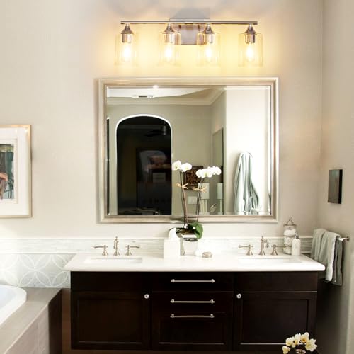 Image of 4-Light Bathroom Light Fixtures,Brushed Nickel Vanity Lighting Fixtures,Modern Wall Lighting Sconces for Mirror Bedroom Living Room Vanity Table Hallway