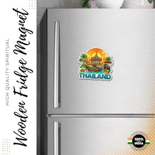 Image of Thailand Theme Souvenir Wooden Fridge Magnet for Refrigerator - Printed Fridge Magnet for Kitchen & Fridge Decor Perfect Souvenir Gift Fridge Decoration Size 3x3 Inches
