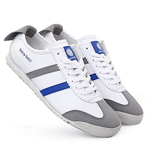 Image of Bacca Bucci Men's Vogue 2.0 Urban Mix Casual Shoes with Stretch Knit Upper & Non Slip Canvas Rubber Sole for All Day wear- White, Size