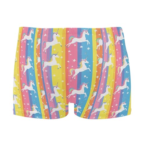 Rainbow Unicorn Cute Mens Swim Trunk Swimwear Bathing Suit Swim Brief Square Leg Board Short S B0404529