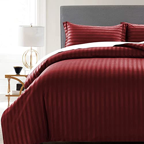 MOONLIGHT20015 Single Duvet Cover Set Reversible Stripes Satin Bedding Set including Pillowcase Soft Hypoallergenic Duvet Covers (Burgundy 135x200 CM) - Image 4