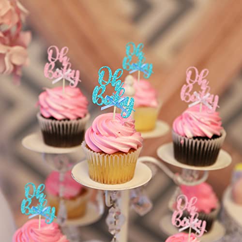 Gyufise 36Pcs Oh Baby Cupcake Toppers Pink Blue Bow Glitter Baby Shower Gender Reveal Cupcake Picks For Boy Or Girl Theme Baby Shower Kids Birthday Party Cake Decorations Supplies thumb #5