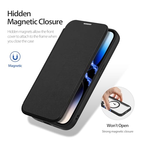 Image of DUX DUCIS for iPhone 15 Pro Flip Case, Compatible with Magsafe, PC + TPU Leather Magnetic Phone Case - Black