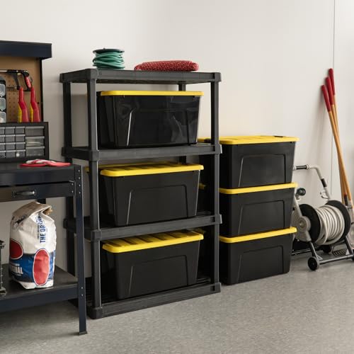 Image of IRIS USA 72 Qt Stackable Plastic Storage Bins with Lids, 6 Pack - BPA-Free, Made in USA - Garage Organizing Solution, Latches, Durable Nestable Containers, Secure Pull Handle - Black /Yellow