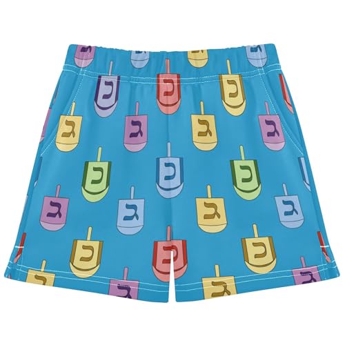 Girls Athletic Lounge Shorts Colorful Dreidels Blue Print Casual Summer Kids Pajama Gym Shorts Girls Teens, X-Small