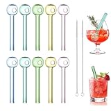 10 Pcs Glass Straws Shatter Resistant - 4 Inch Short Reusable Glass Straw with 2 Cleaning Brush, Cute Bar Drinking Straws for Cocktail, Smoothies, Coffee, Juice