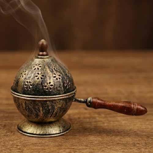 Image of ServDharm Metal Dhoop Holder Incense Burner Loban Dani Dhoop Dani Aarti Metal Loban Dhoop Dani | Dhoop Dani Stand Burner for Home Office Temple Puja (Round, Gold, 6.3 inch)