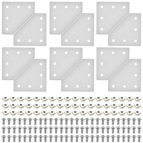 Image of 12pcs 3030 L Corner Bracket Joining Plate T Slotted Accessories 3030 Hardware Connector 3030 with T Nuts and Screws Silver