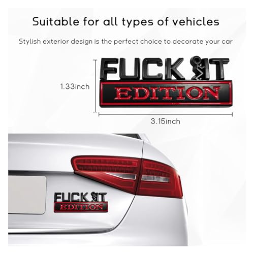 Image of Dickno 2 PCS Fuck It Edition Emblem for Car, Auto Fender Bumper Decoration Stickers, Vehicle 3D Side Fender Rear Trunk Decal Badge, Universal Exterior Accessories for Car (Black & Red)
