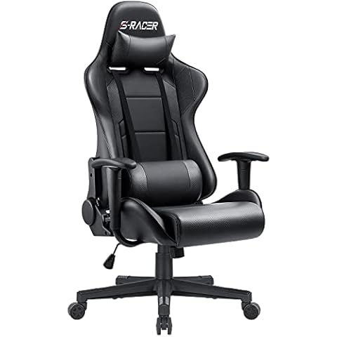 Furniwell Gaming Chair Racing Computer Chair Office Desk Chair Adjustable Swivel High Back Carbon Fiber Style Leather Executive Ergonomic Chair with Headrest and Lumbar Support (Black) Cover