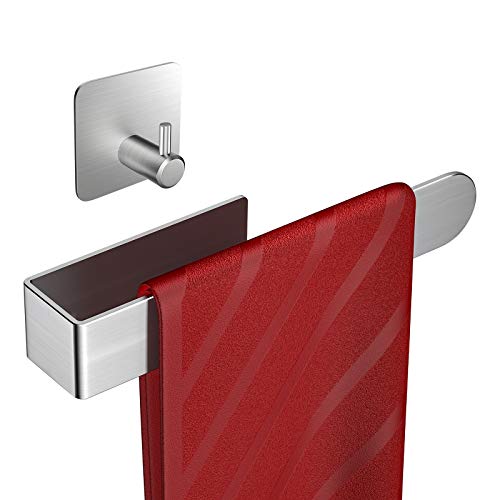 Ninonly Toallero Baño Adhesivo Anillo de Toalla Sin Taladro 22CM Toalleros Barra de Acero Inoxidable con 1 Gancho Adhesivos Barra Toalla de mano Percha para Cocina y Baño